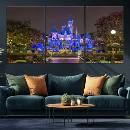 63560-MGV-CV-36X24-Fairy Tale Castle Wall Art – Magical Night Scene Canvas Print with Lights and Gardens, Fantasy Architecture Artwork for Living