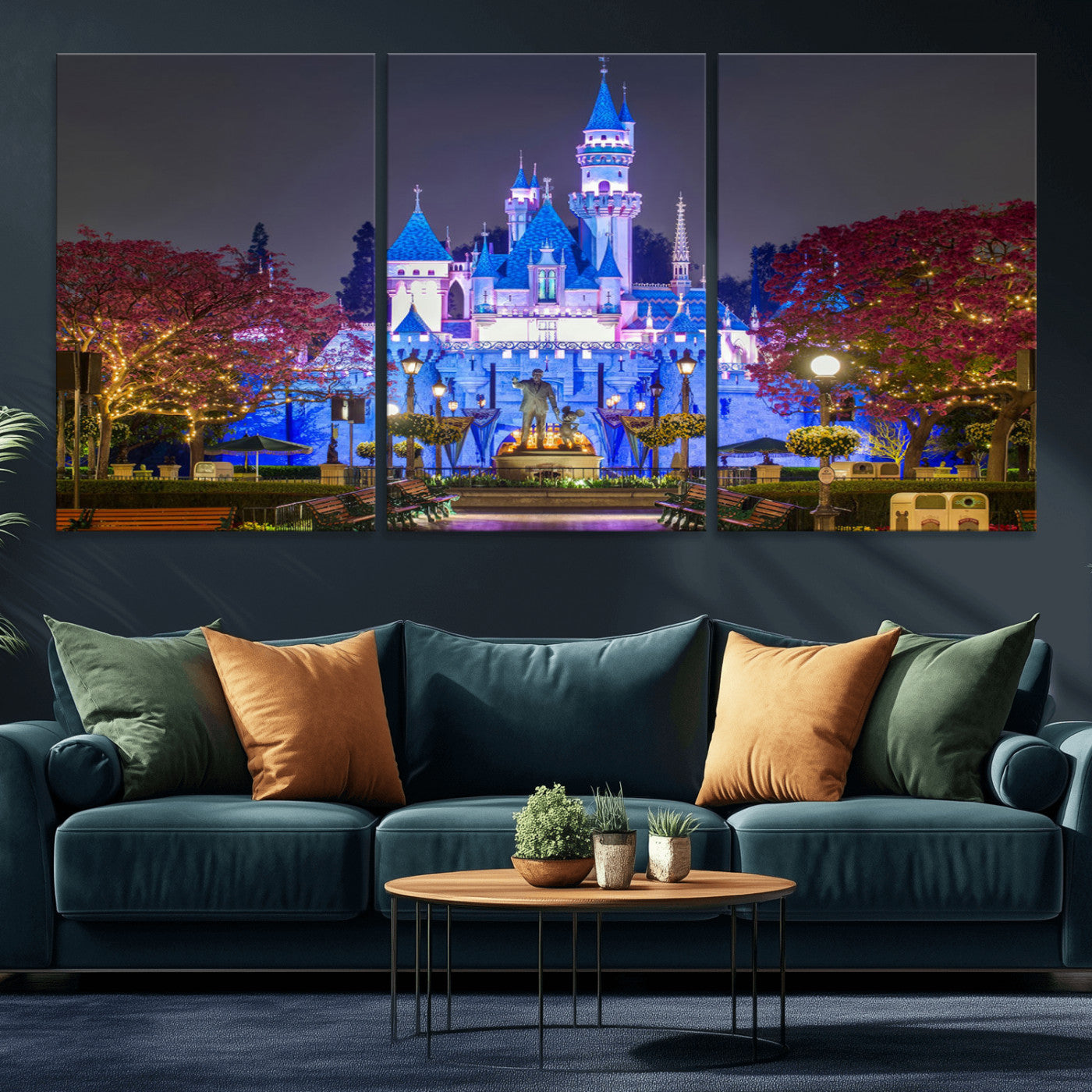 66710-MGV-CV-36X24-Enchanted Castle Wall Art – Magical Night Scene Canvas Print with Glowing Lights, Fantasy Architecture Artwork for Living Room,