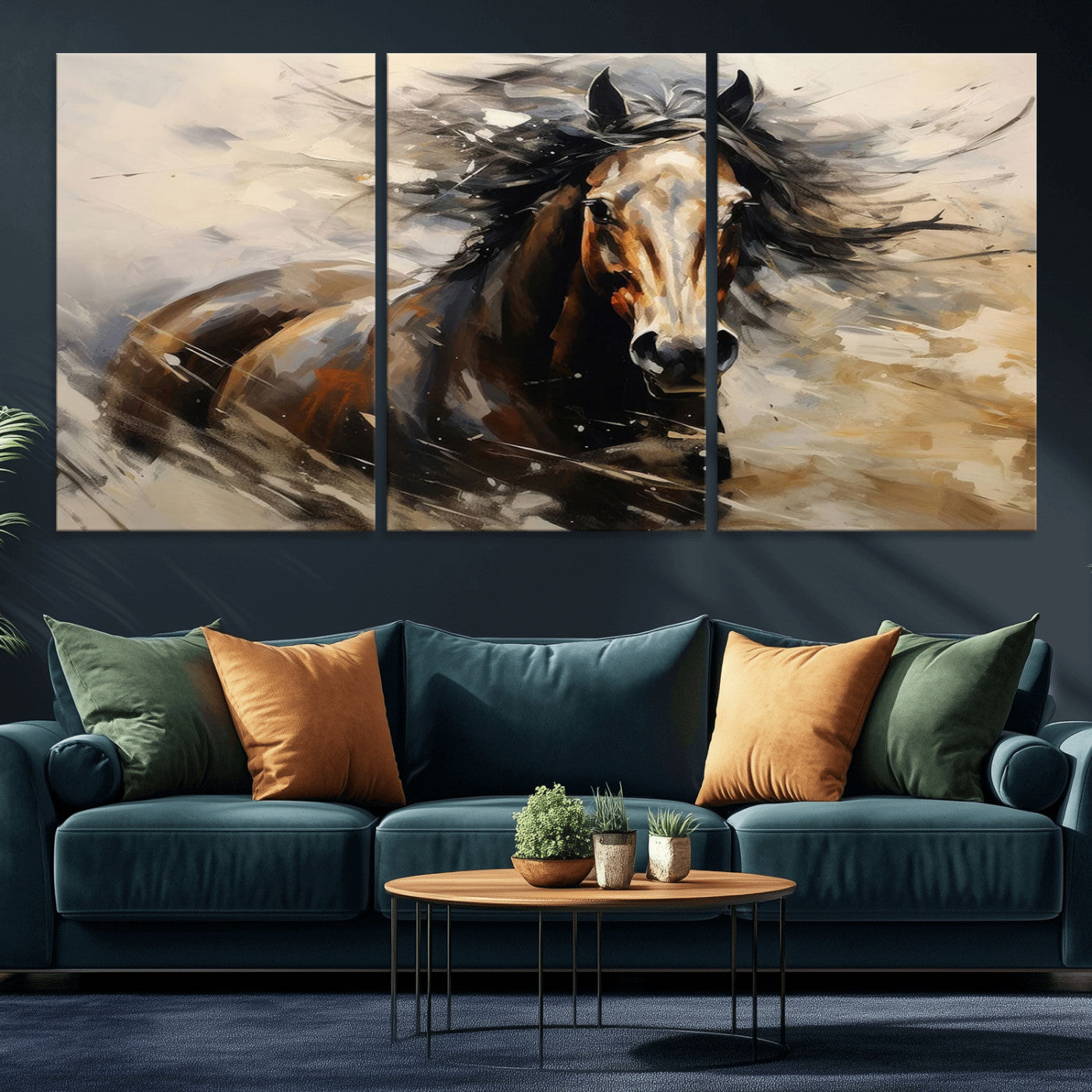 53001-MGV-CV-36X24-Wild Horse Wall Art – Majestic Stallion Canvas Print with Flowing Mane, Rustic Western Style Painting for Living Room, Office or