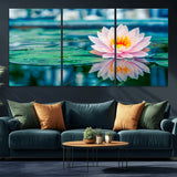 65933-MGV-CV-36X24-Pink Water Lily Wall Art – Lotus Flower Canvas Print with Reflection on Calm Water, Peaceful Botanical Artwork for Living Room,