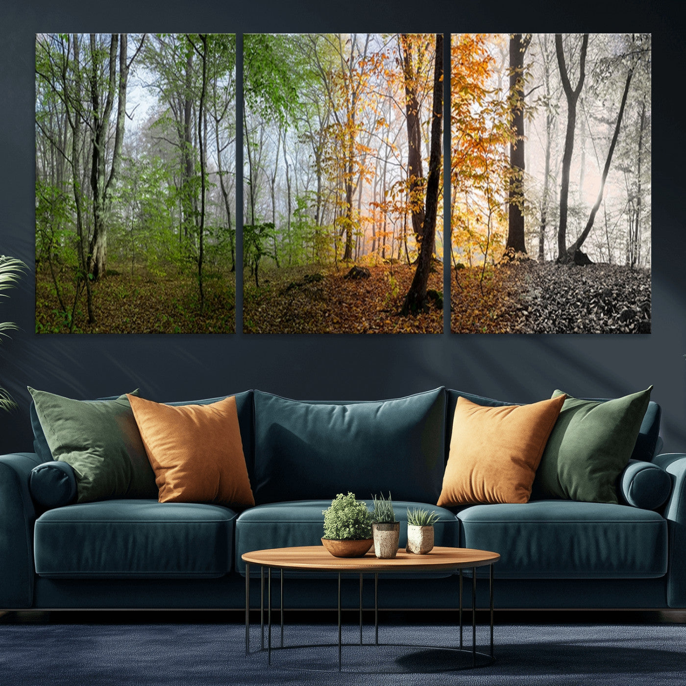 95317-MGV-CV-36X24-Four Seasons Forest Wall Art – Panoramic Nature Canvas Print Showing Spring, Summer, Autumn and Winter Landscape for Living Room,