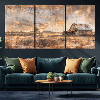 FARM2-MGV-CV-36X24-Rustic Farmhouse Wall Art Canvas Print, Framed Old Barn Art Picture Print, Southwestern Farmhouse Perfect Rustic Decor Artwork