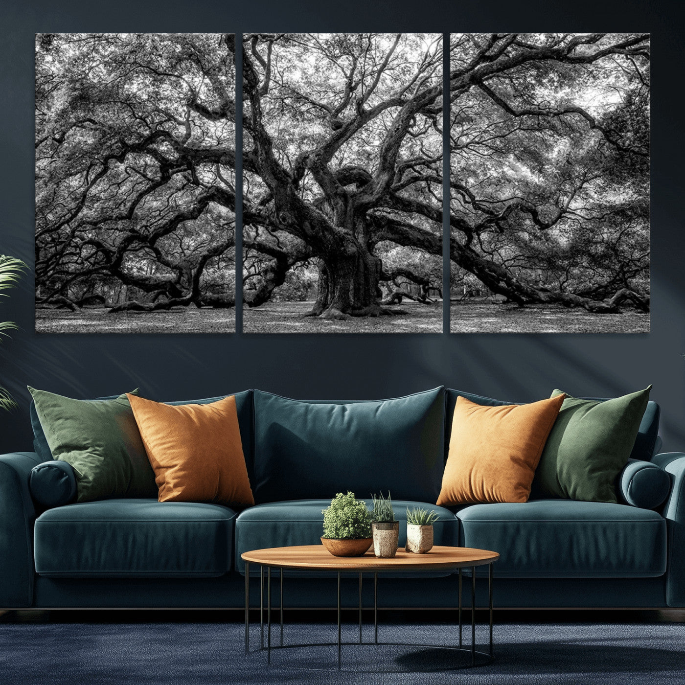132944706-MGV-CV-36X24-Ancient Tree Wall Art – Black and White Photography Canvas Print Featuring Majestic Twisting Branches, Rustic Nature Artwork for
