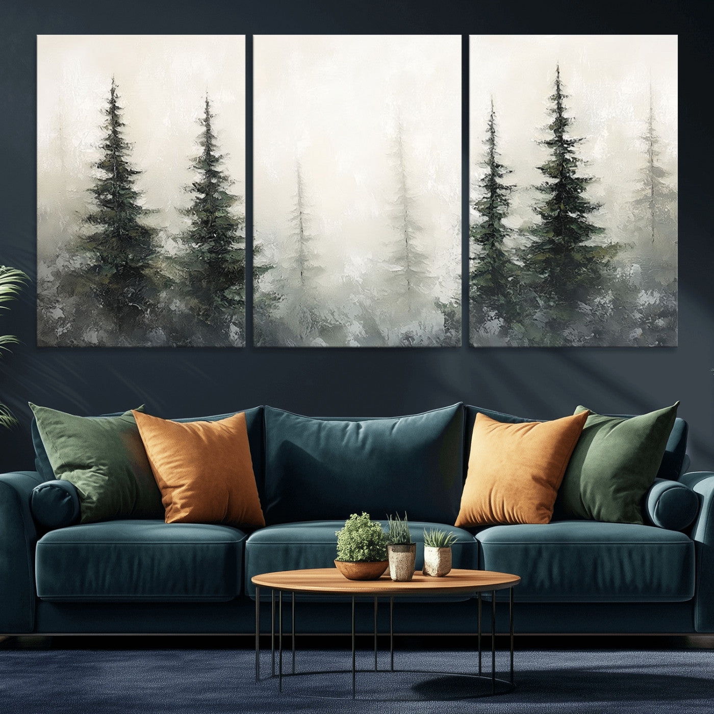 33241-MGV-CV-36X24-Misty Forest Wall Art Canvas Print, Framed Foggy Pines Art Picture Print, Forest Haze Perfect Rustic Minimalist Decor Artwork