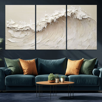 45175-MGV-CV-36X24-Textured Wave Wall Art Canvas Print, Framed Minimal Seascape Art Picture Print, Elegant Wave Perfect Modern Coastal Decor Artwork