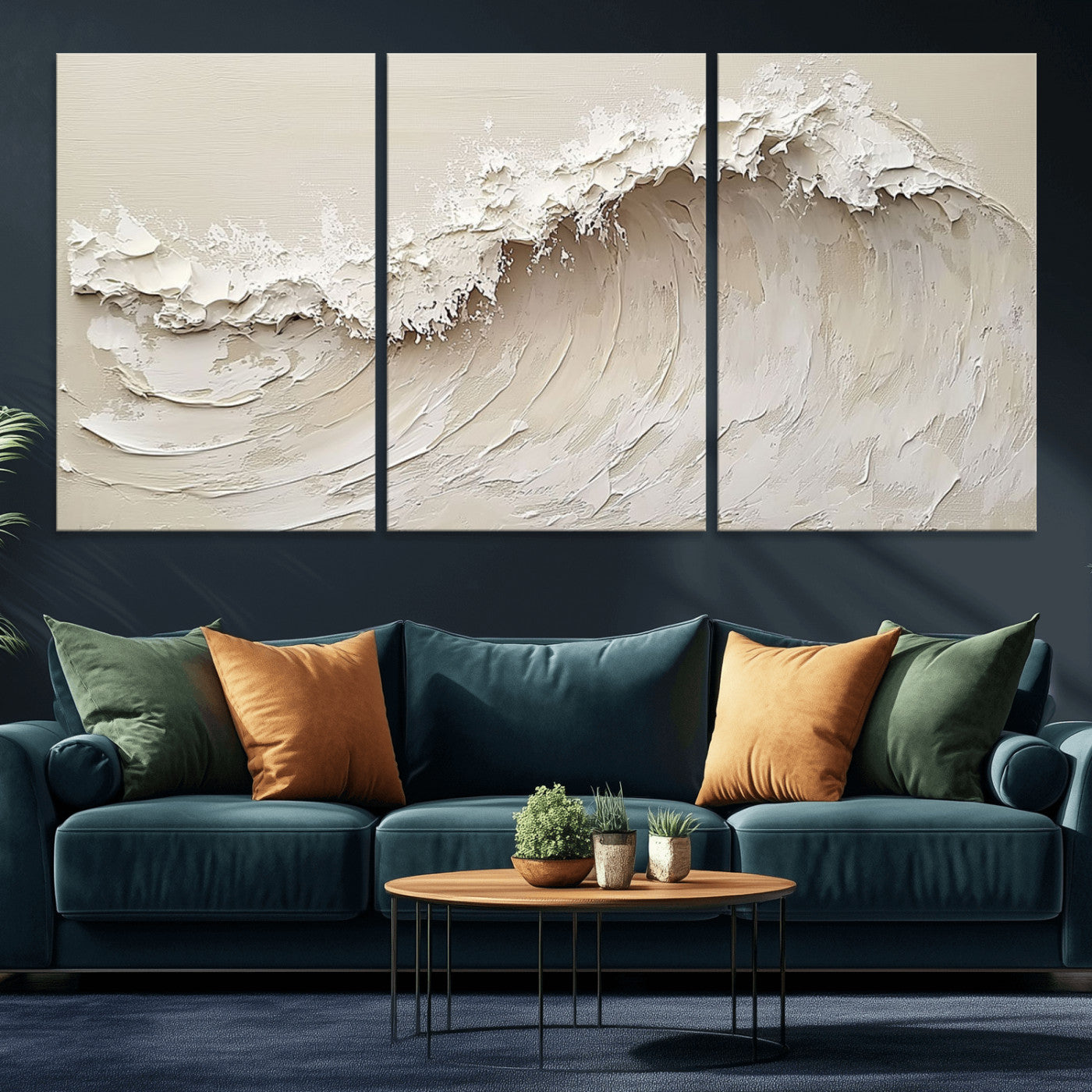 45175-MGV-CV-36X24-Textured Wave Wall Art Canvas Print, Framed Minimal Seascape Art Picture Print, Elegant Wave Perfect Modern Coastal Decor Artwork