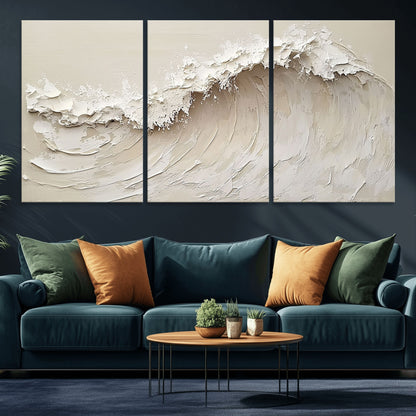 45175-MGV-CV-36X24-Textured Wave Wall Art Canvas Print, Framed Minimal Seascape Art Picture Print, Elegant Wave Perfect Modern Coastal Decor Artwork