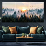 56391411-MGV-CV-36X24-Misty Forest Wall Art Canvas Print, Framed Sunrise Pines Art Picture Print, Moody Pines Perfect Serene Woodland Decor Artwork