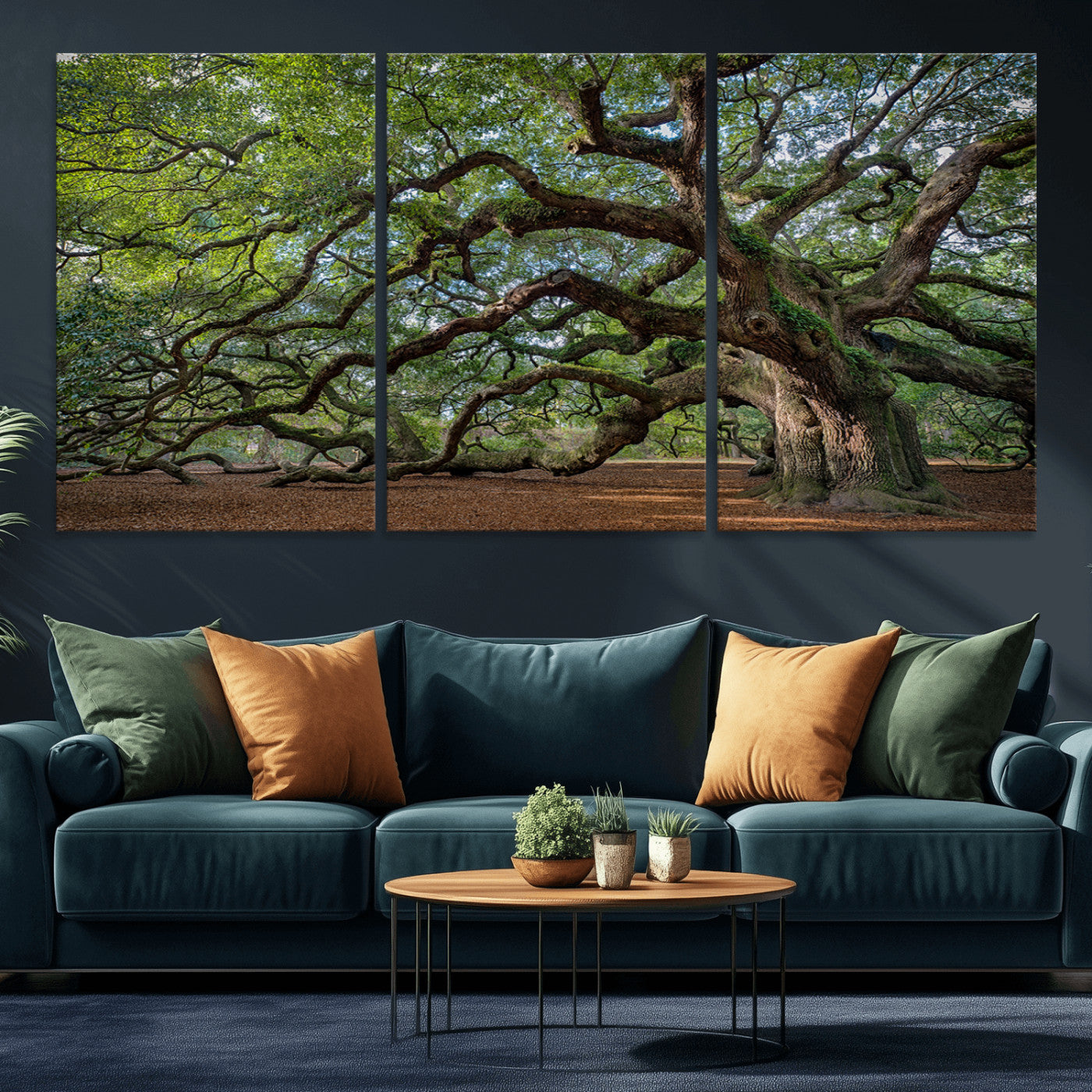 MGV-CV-60X30-3P - Historic Tree Wall Art Canvas Print, Framed Mossy Tree Art Picture Print, Twisted Branches Perfect Nature Southern Decor Artwork