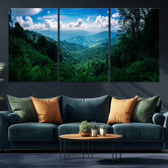 74439378-MGV-CV-36X24-Tropical Jungle Wall Art Canvas Print, Framed Lush Valley Art Picture Print, Forest Mountains Perfect Tropical Wilderness Decor