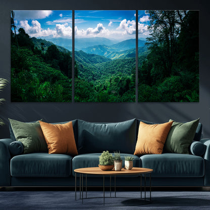 74439378-MGV-CV-36X24-Tropical Jungle Wall Art Canvas Print, Framed Lush Valley Art Picture Print, Forest Mountains Perfect Tropical Wilderness Decor