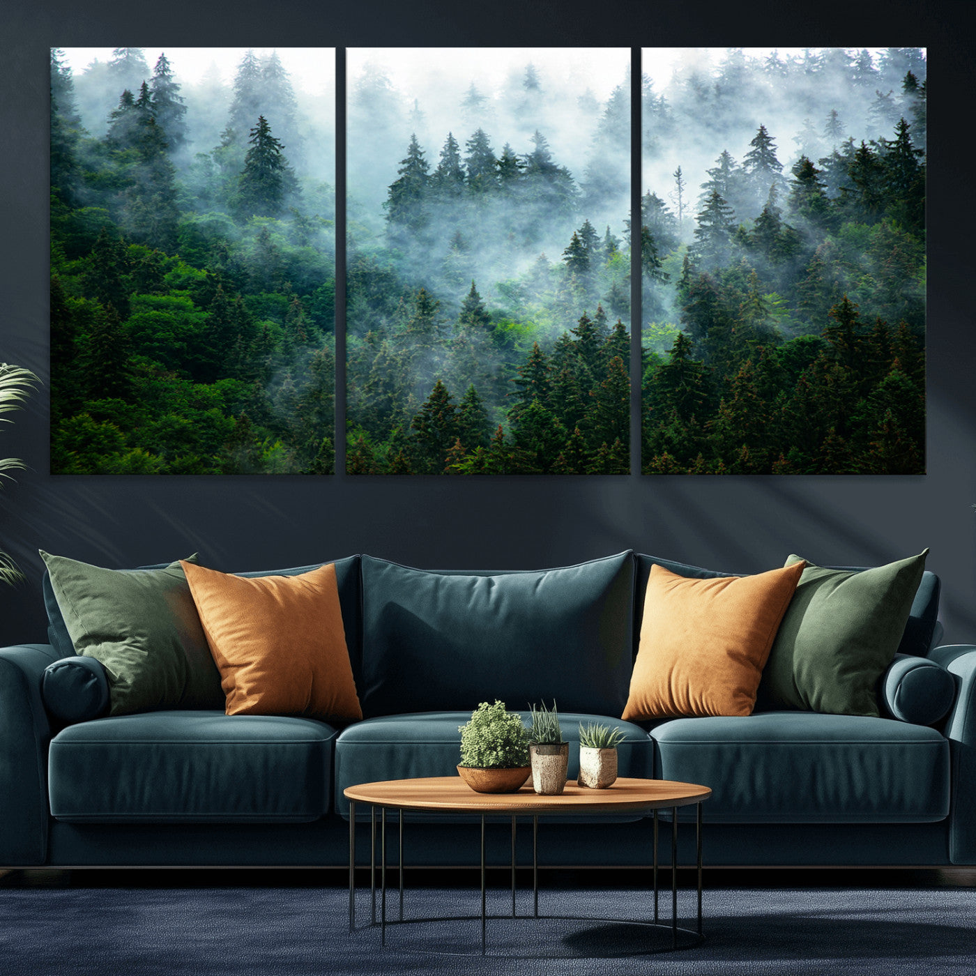 17393683-MGV-CV-36X24-Misty Forest Art Wall Art Canvas Print, Framed Foggy Mountain Art Art Picture Print, Scenic Wall Print Perfect Decor Artwork