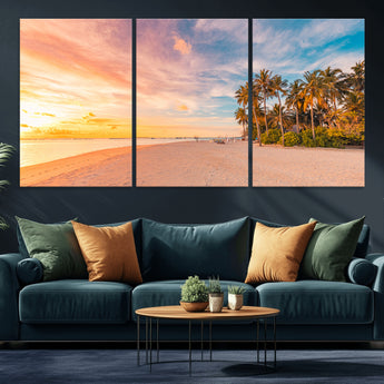 41542880-MGV-CV-36X24-Tropical Beach Wall Art Canvas Print, Framed Palm Trees Art Picture Print, Sunset Shore Perfect Tropical Coastal Decor Artwork