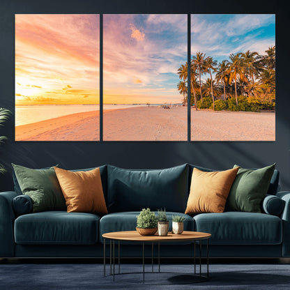 41542880-MGV-CV-36X24-Tropical Beach Wall Art Canvas Print, Framed Palm Trees Art Picture Print, Sunset Shore Perfect Tropical Coastal Decor Artwork
