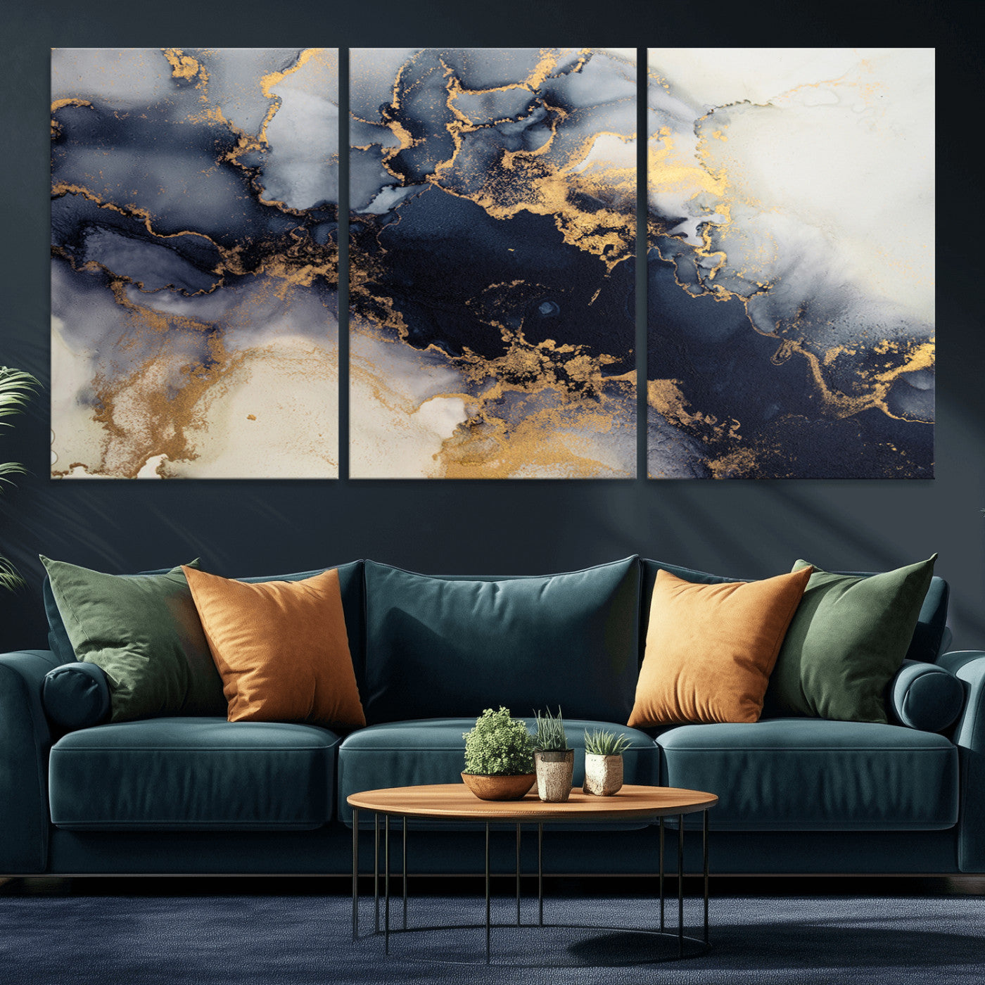 41136487-MGV-CV-36X24-Black Marble Wall Art Canvas Print, Framed Gold Veins Art Picture Print, Abstract Texture Perfect Moody Luxe Decor Artwork