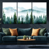 16716676-MGV-CV-36X24-Pine Forest Wall Art Canvas Print, Framed Misty Mountains Art Picture Print, Foggy Trees Perfect Moody Forest Decor Artwork