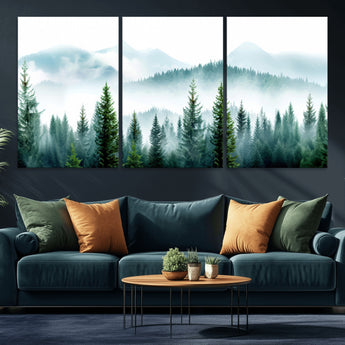 16716676-MGV-CV-36X24-Pine Forest Wall Art Canvas Print, Framed Misty Mountains Art Picture Print, Foggy Trees Perfect Moody Forest Decor Artwork