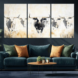 40397799-MGV-CV-36X24-Texas Longhorn Wall Art Canvas Print, Framed Rustic Herd Art Picture Print, Western Bull Perfect Neutral Western Decor Artwork