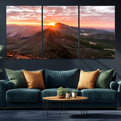 50957419-MGV-CV-36X24-Mountain Sunrise Wall Art Canvas Print, Framed Alpine Ridge Art Picture Print, Mountain Range Perfect Vibrant Rustic Decor Artwork
