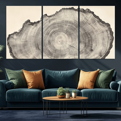 98921313-MGV-CV-36X24-Tree Ring Wall Art Canvas Print, Framed Wood Slice Art Picture Print, Minimalist Wood Perfect Rustic Academic Decor Artwork