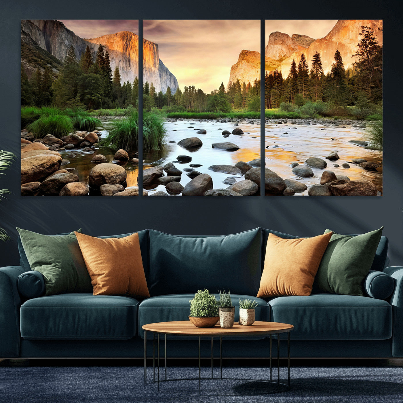 90956031-MGV-CV-36X24-Yosemite Valley Wall Art – Scenic Mountain River Landscape Canvas Print, Nature Photography for Living Room, Bedroom, Cabin,