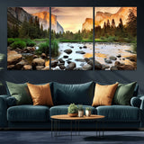 90956031-MGV-CV-36X24-Yosemite Valley Wall Art – Scenic Mountain River Landscape Canvas Print, Nature Photography for Living Room, Bedroom, Cabin,