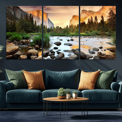 90956031-MGV-CV-36X24-Yosemite Valley Wall Art – Scenic Mountain River Landscape Canvas Print, Nature Photography for Living Room, Bedroom, Cabin,