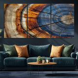 18032999-MGV-CV-36X24-Tree Ring Wall Art – Blue Brown Abstract Wood Slice Canvas Print, Rustic Modern Nature Decor for Living Room, Office, Bedroom or