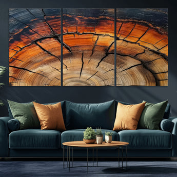 65909987-MGV-CV-36X24-Rustic Tree Ring Wall Art – Nature Inspired Wooden Texture Canvas Print, Modern Abstract Artwork for Living Room, Bedroom, Office