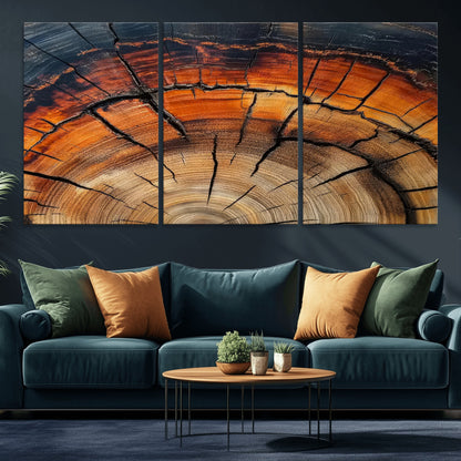 65909987-MGV-CV-36X24-Rustic Tree Ring Wall Art – Nature Inspired Wooden Texture Canvas Print, Modern Abstract Artwork for Living Room, Bedroom, Office