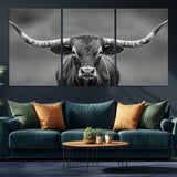 81228550-MGV-CV-36X24-Framed Texas Longhorn Bull Art Canvas Print, Western Bull Wall Art Print, Long Horn Bull Photo Print for Log Cabin, Large Bull