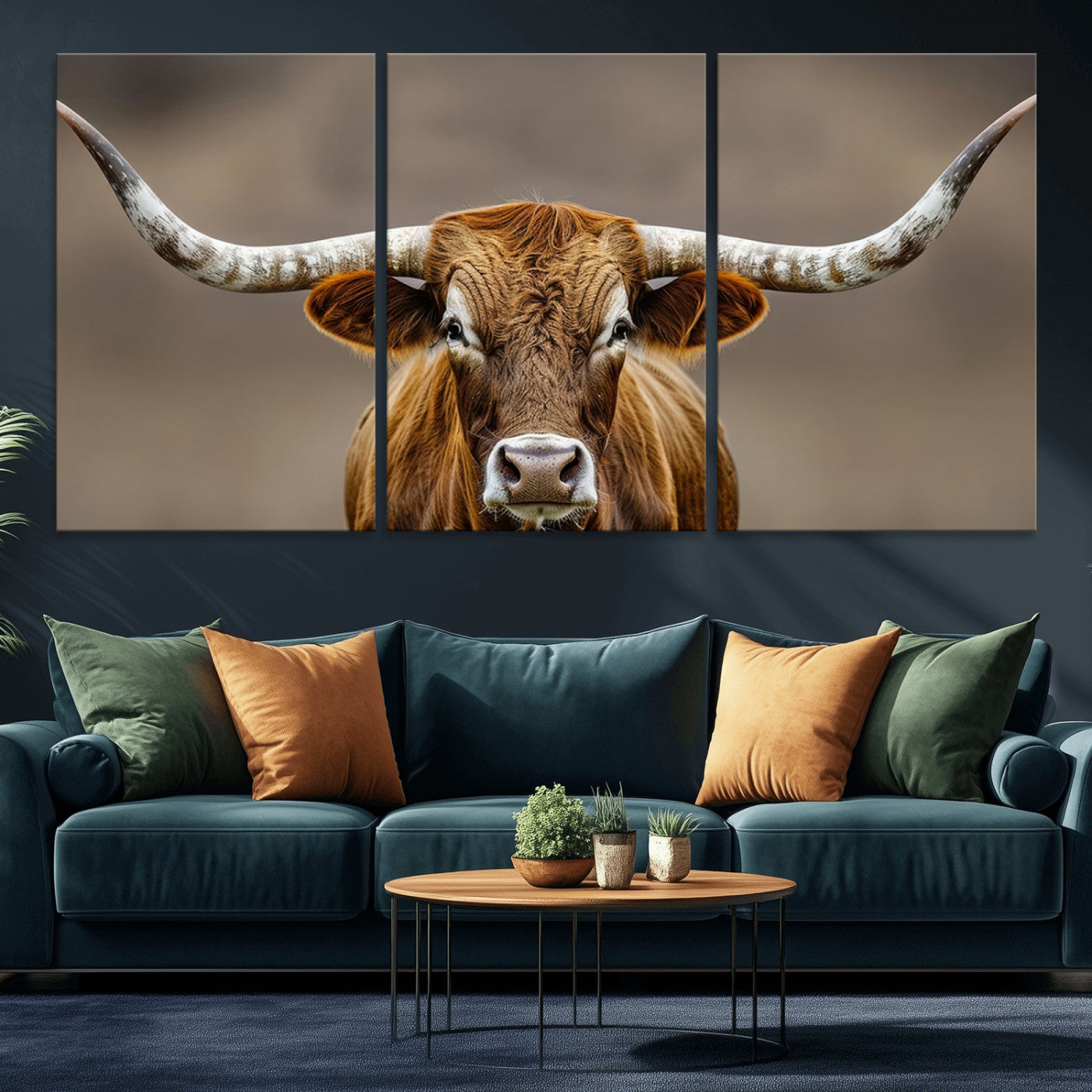 12179171-MGV-CV-36X24-Texas Longhorn Wall Art Canvas Print, Framed Brown Bull Art Picture Print, Lone Cattle Perfect Rustic Western Decor Artwork
