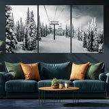 31156828-MGV-CV-36X24-Snowy Pines Wall Art Canvas Print, Framed Ski Lift Art Picture Print, Winter Forest Perfect Moody Lodge Decor Artwork