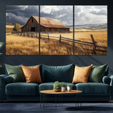 38758826-MGV-CV-36X24-Rustic Barn Wall Art Canvas Print, Framed Moody Barn Art Picture Print, Golden Field Perfect Rustic Farmhouse Decor Artwork