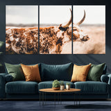 11528295-MGV-CV-36X24-Speckled Longhorn Wall Art Canvas Print, Framed Texas Cattle Art Picture Print, Horned Cow Perfect Rustic Western Decor Artwork