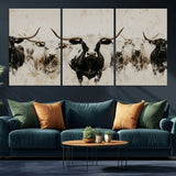 12027562-MGV-CV-36X24-Longhorn Cattle Wall Art Canvas Print, Framed Bison Herd Art Picture Print, Cattle Group Perfect Rustic Farmhouse Decor Artwork