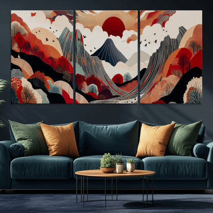 59495752-MGV-CV-36X24-Abstract Mountain Wall Art Canvas Print, Framed Vibrant Landscape Art Picture Print, Nature Drawing Perfect Contemporary