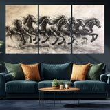 56089591-MGV-CV-36X24-Galloping Horses Wall Art Canvas Print, Framed Wild Stallions Art Picture Print, Horse Herd Sketch Perfect Monochrome Dynamic