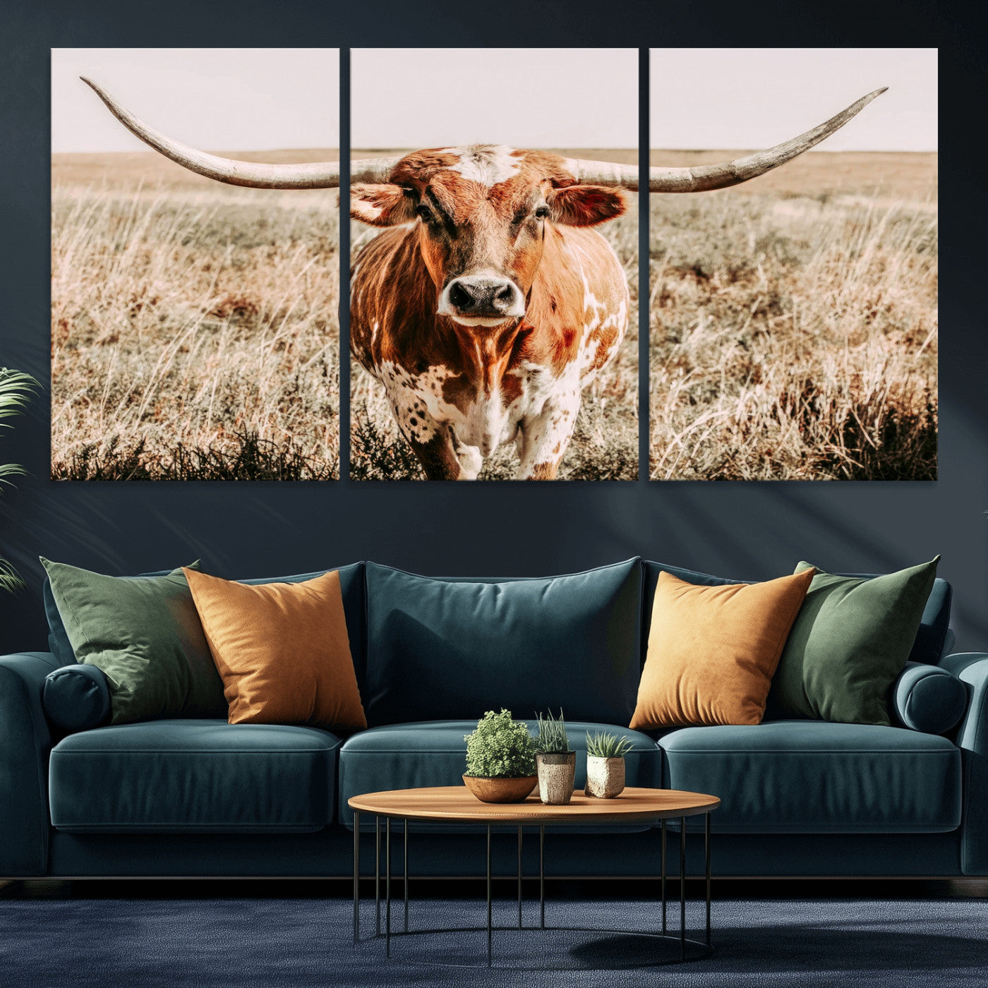 54986862-MGV-CV-36X24-Majestic Longhorn Wall Art – Canvas Print of Graceful Strength & Bold Spirit, Wild Plains Beauty Nature Inspired Rustic Decor for