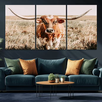 54986862-MGV-CV-36X24-Majestic Longhorn Wall Art – Canvas Print of Graceful Strength & Bold Spirit, Wild Plains Beauty Nature Inspired Rustic Decor for