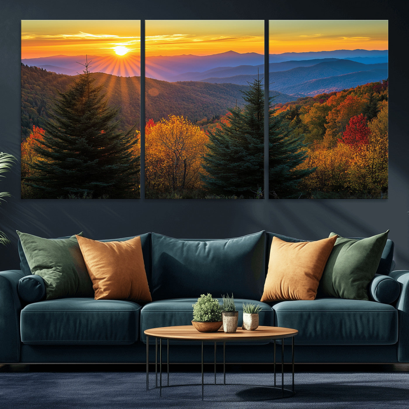 36964931-MGV-CV-36X24-Autumn Mountains Wall Art Canvas Print, Framed Sunset Glow Forest Art Picture Print, Golden Trees Perfect Vibrant Nature Decor
