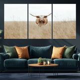 20927060-MGV-CV-36X24-Texas Longhorn Wall Art Canvas Print, Framed Lone Cattle Art Picture Print, Longhorn Bull Perfect Rustic Western Decor Artwork
