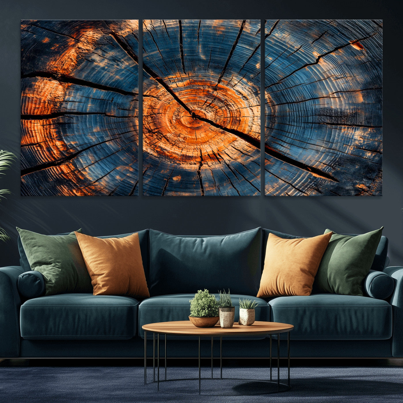 81894502-MGV-CV-36X24-Burnt Wood Wall Art Canvas Print, Framed Aged Timber Art Picture Print, Rustic Tree Slice Perfect Rustic Decor Artwork for Home,