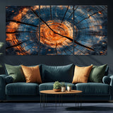 81894502-MGV-CV-36X24-Burnt Wood Wall Art Canvas Print, Framed Aged Timber Art Picture Print, Rustic Tree Slice Perfect Rustic Decor Artwork for Home,