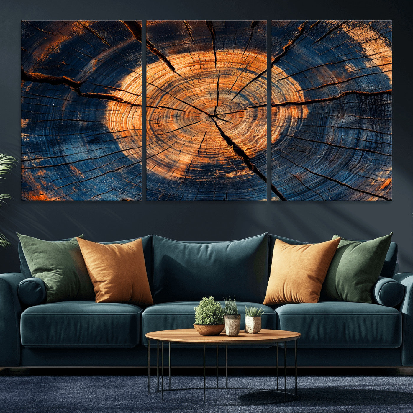 18975622-MGV-CV-36X24-Burnt Wood Wall Art Canvas Print, Framed Aged Timber Art Picture Print, Rustic Tree Slice Perfect Rustic Decor Artwork for Home,