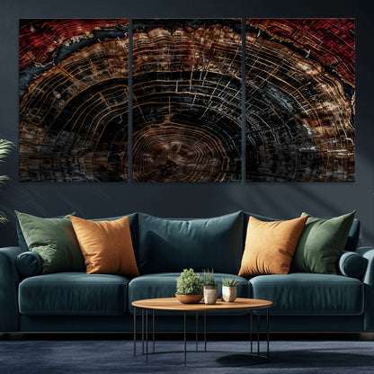 43686762-MGV-CV-36X24-Dark Wood Ring Wall Art Canvas Print, Framed Abstract Wood Tree Art Picture Print, Rustic Tree Slice Perfect Rustic Decor Artwork