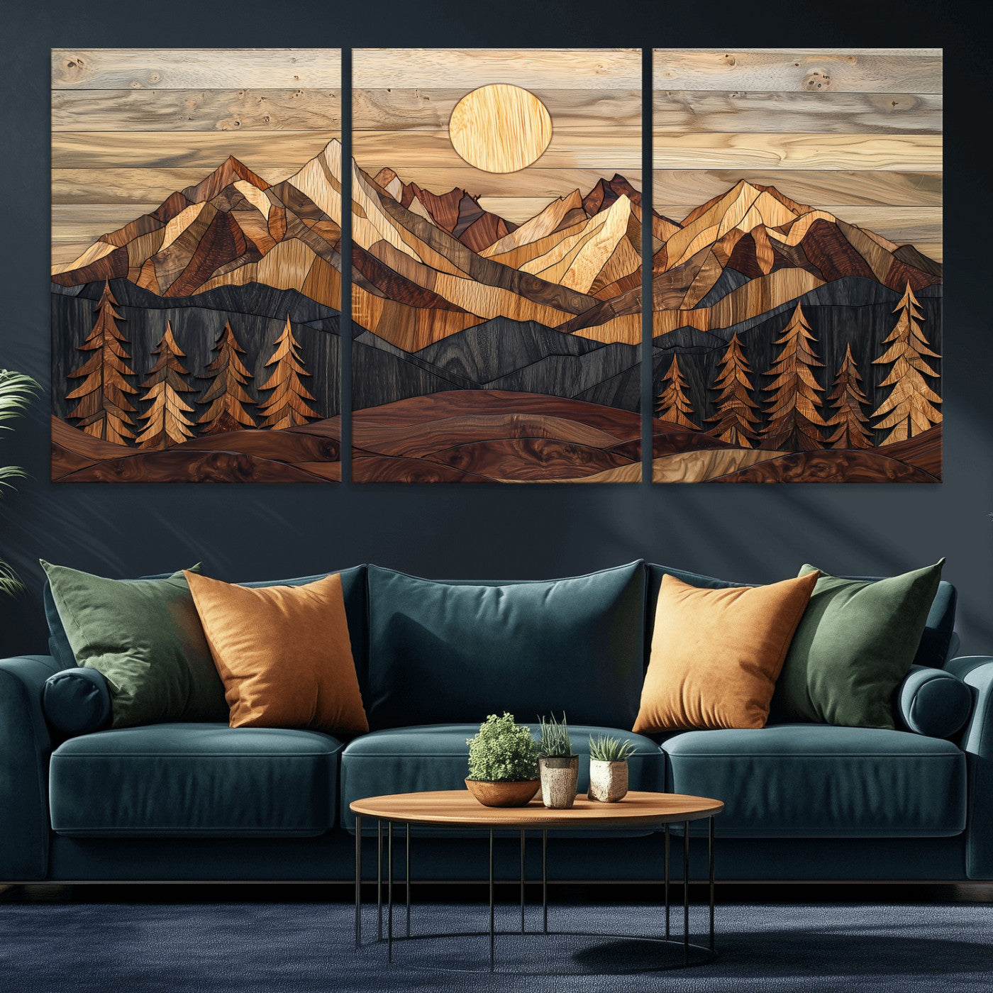 39116082-MGV-CV-36X24-Wood Mountain Landscape Wall Art Canvas Print, Framed Sunset Hills Art Picture Print, Abstract Nature Perfect Boho Decor Artwork