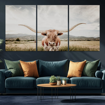 80054319-MGV-CV-36X24-Longhorn Wall Art – Rustic Western Canvas Print, Majestic Bull Artwork for Farmhouse, Ranch or Living Room