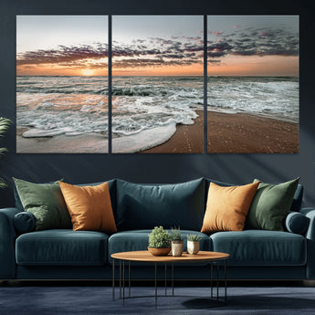 40632752-MGV-CV-36X24-Ocean Sunset Wall Art Canvas Print, Framed Beach Waves Art Picture Print, Coastal Scene Perfect Coastal Decor Artwork