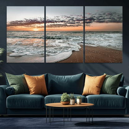 40632752-MGV-CV-36X24-Ocean Sunset Wall Art Canvas Print, Framed Beach Waves Art Picture Print, Coastal Scene Perfect Coastal Decor Artwork